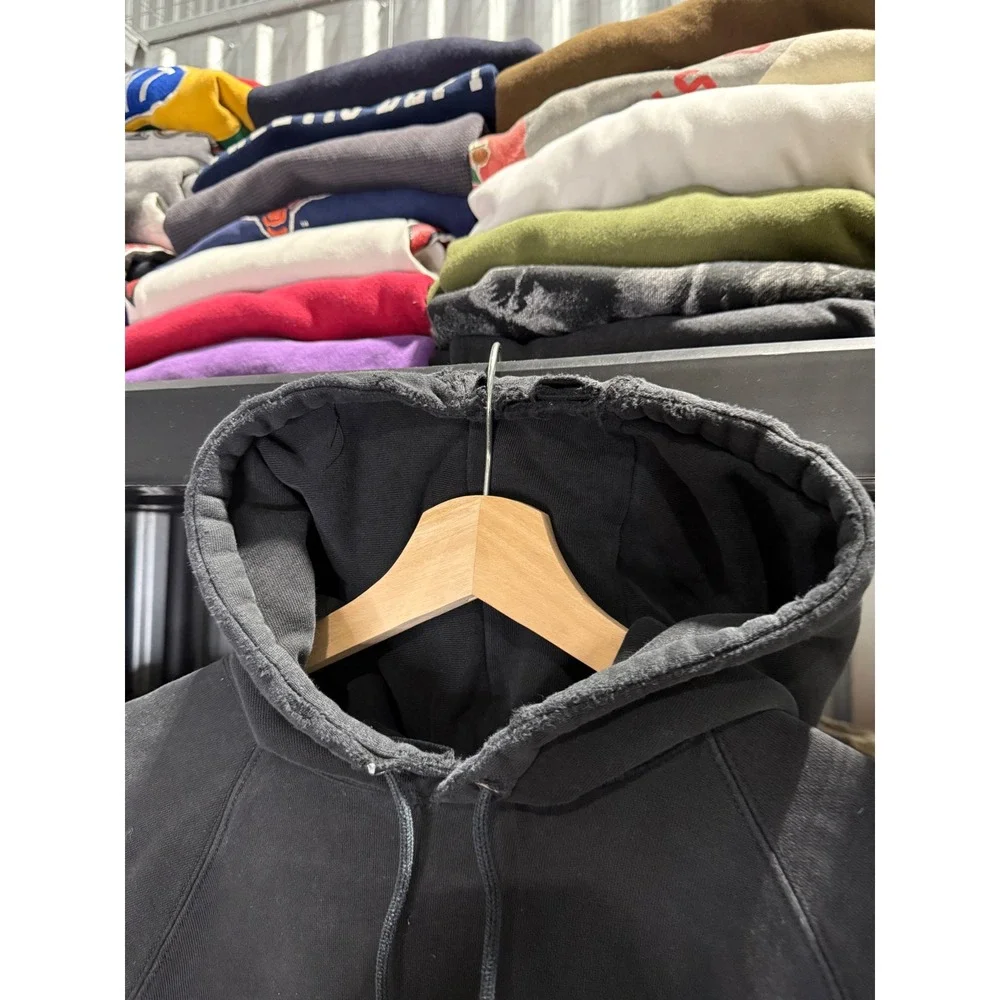 Dickies Vintage Faded‎ Black Raglan Hoodie Distressed Workwear Pullover Mens L